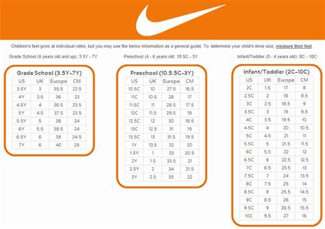 maat 7y nike|Kids' Footwear Size Chart. Nike.com.